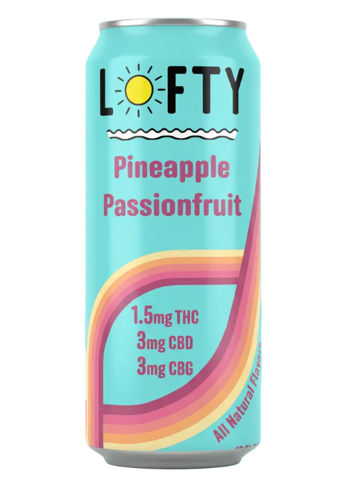 Lofty Pineapple Passionfruit drink can on a clear background